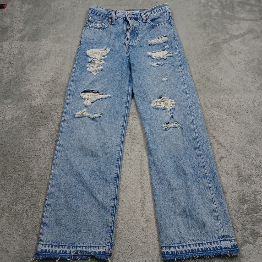 Levis Jeans Womens 26 Blue Denim Ribcage Straight Casual Preppy Modern Distress